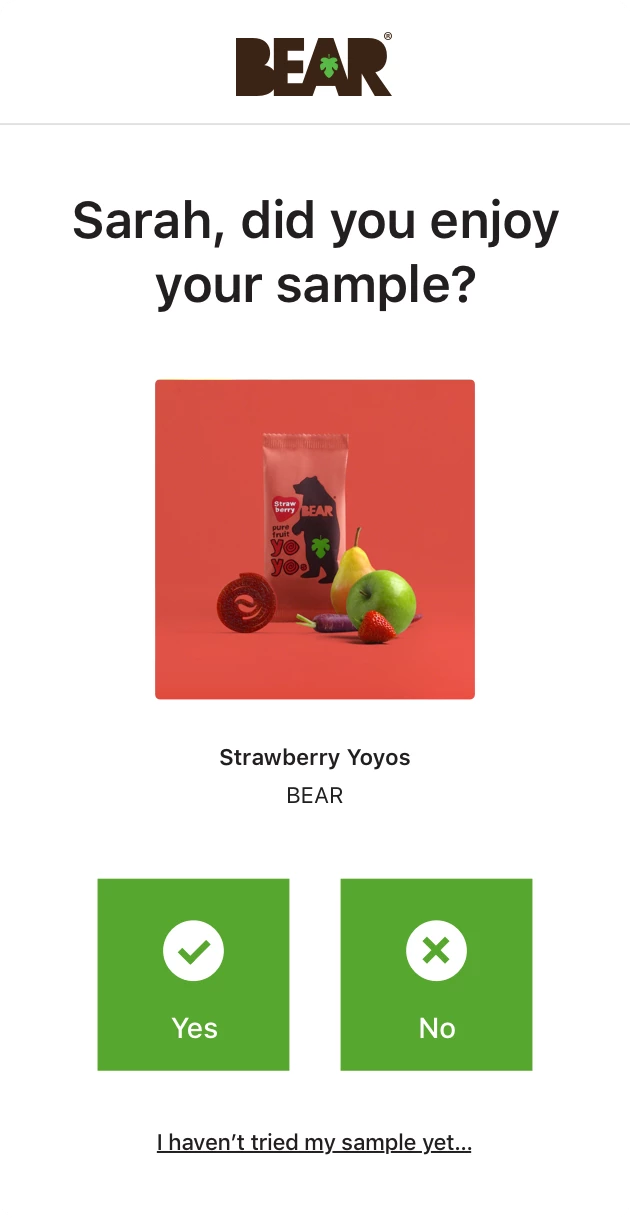 feedback example from the BEAR Strawberry Yoyos sampling case study